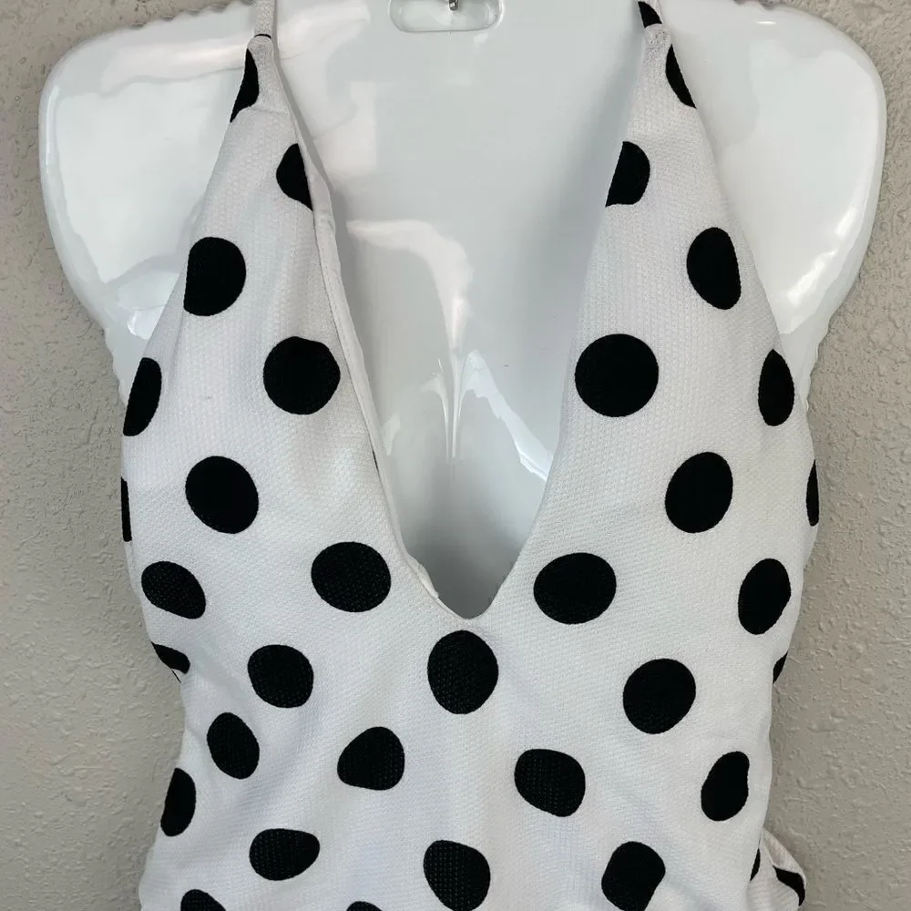 NWT Bar III White and Black Polka Dot Swim Suit Size L